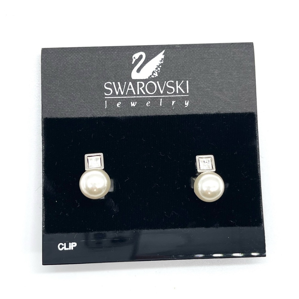 Swarovski Faux Pearl with Rhinestone Clip on Earrings NWT - Picture 2 of 2